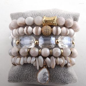 Strand bijoux de mode beau Bracelet blanc Beige ensemble pierre naturelle boule de Zircon cubique perle d'eau douce cristal pavé Bracelets