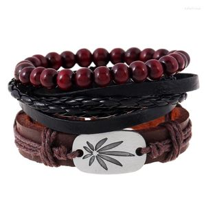 Pulsera de joyería de moda de hilo, cuentas de vino de Buda de Hip Hop de cuero de Jamaica para mujeres, hombres y niñas, pulsera de regalos, 3 unids/set