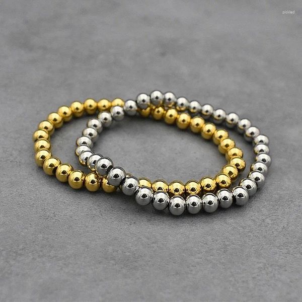 Pulsera elástica de 6mm de diámetro liso de alta calidad con bola de acero inoxidable resistente al agua chapada en oro joyería de moda