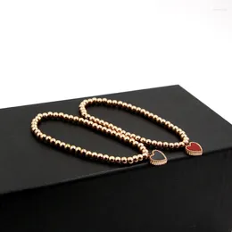 Pulsera de cuerda elástica con cuentas de corazón de melocotón de doble cara de encaje a la moda para mujer, joyería de Color oro rosa