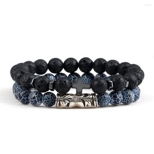 STRAND Mode Lava kralen armband mannen kruisen natuurlijke tijger eye stone houten kralen paar afstand armbanden yoga armbanden sieraden cadeau