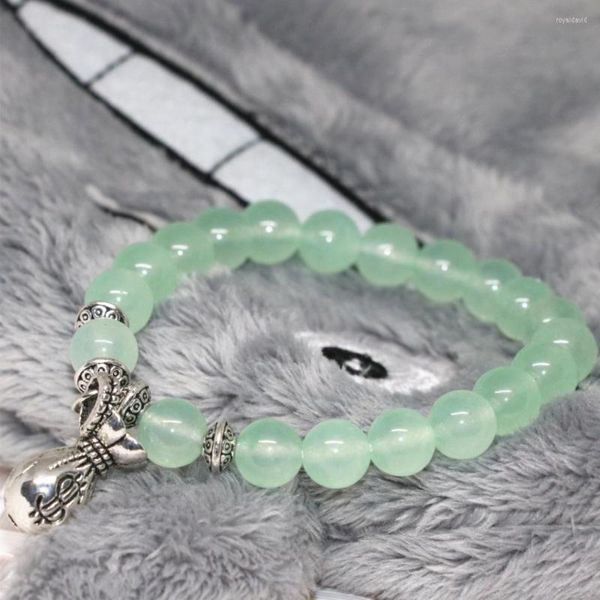 Brin de mode vert clair calcédoine Jades pierre 8mm perles rondes bracelets pour femme prix de gros bijoux élégants 7.5 pouces B2034