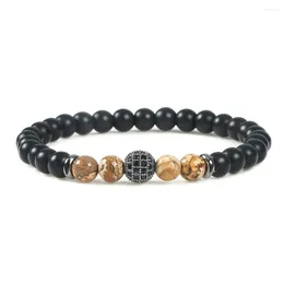 Brin mode hommes Bracelet breloque pavé CZ boule Disco 6mm pierre naturelle noir Onyx bracelets pour femmes Yoga bijoux cadeau