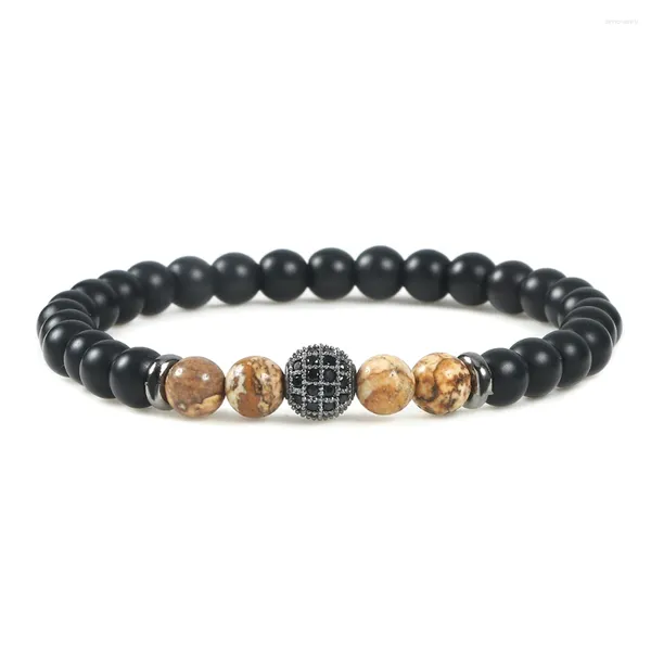 Pulsera de moda para hombre con abalorio pavimentado CZ Bola de discoteca 6mm piedra Natural brazaletes de ónix negro para mujer regalo de joyería de Yoga