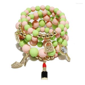 Strand Fashion Multi Couches Coloré Extensible Acrylique Perles Bracelet Bracelets Pour Femmes Rouge À Lèvres / Sac À Main Pendentif Charme Enfant Fête Cadeaux