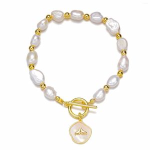 Pulsera de perlas blancas naturales de agua dulce a la moda, brazaletes con cuentas de perlas genuinas barrocas, cadena para mujeres, regalos de joyería fina