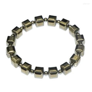 Strand Fashion Naturel Hématite Carré Cubique Pyrite Couleur Placage Perlé Bracelet Pour Hommes Femmes