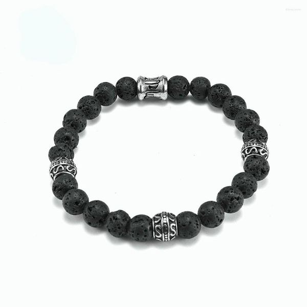 Strand Fashion Bracelet en pierre naturelle Titanium Steel Men's Beaded Retro Chinese Style