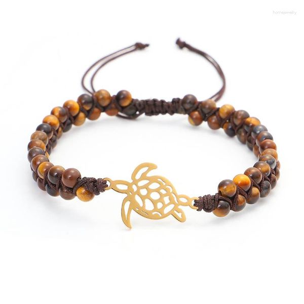 Pulsera de piedra Natural a la moda para mujer, brazalete hecho a mano con dije de tortuga, joyería femenina, regalo para Amiga, QX-30