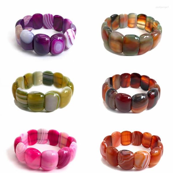 Strand Fashion Pierre Naturelle Bande Agate Bracelet Élastique Cristal Quartz Reiki Énergie À La Main Bijoux Cadeau 18x25mm En Gros