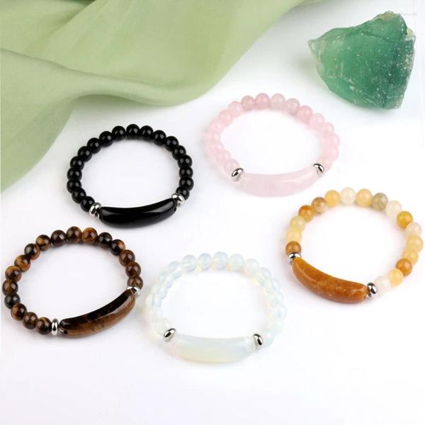 Pulsera de cuentas de tira Natural a la moda, pulsera de piedra, ojo de tigre, cristal rosa, ágata, gema curativa, amuleto para hombres y mujeres, regalo de joyería