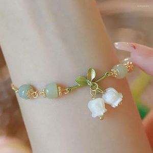 Strand Fashion Nature Stone Bead Bracelets White Floral Flower Sweet Vintage Jade Pulsera de mujer Trendy Paired Jewelry Accessories