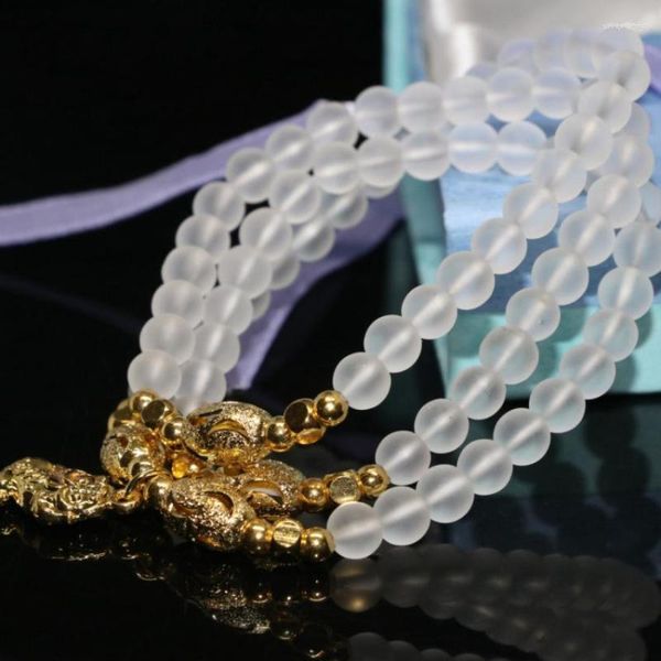 Strand Fashion Design Original Pendentif couleur or Bracelets multicouches Blanc Cristal mat givré 6mm Perles rondes Bijoux à bricoler soi-même B2247
