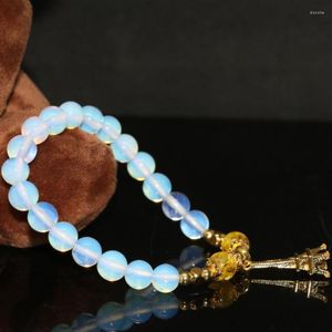 STRAND Mode Paris Tower hanger Charms White Opal Moonstone Round Original Design armbanden 8mm kralen sieraden 7.5 inch B2178