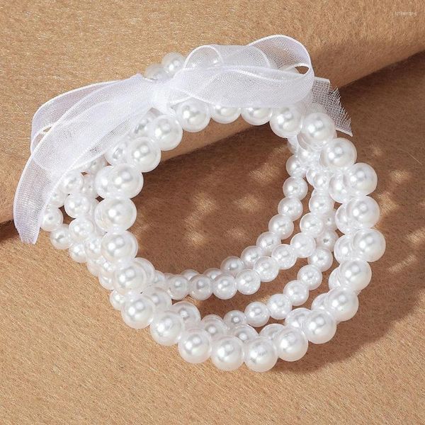 Strand Fashion Pearl Bracelet 5 Sets para amigos Classmate Ribbon Binding Temperament Imitación Mujeres Joyería Regalos