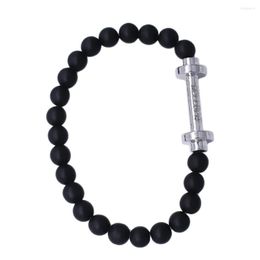 Strand Fashion Custom Design Barbell Hello Fit Beaded Matte Beads Pulseras Cuerda elástica para hombres o mujeres