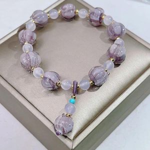 Pulsera de cristal de loto esmaltado púrpura de moda de hebra, pulseras de cuentas para fiesta de boda de los deseos de las mujeres, regalo de joyería de cumpleaños para amigos