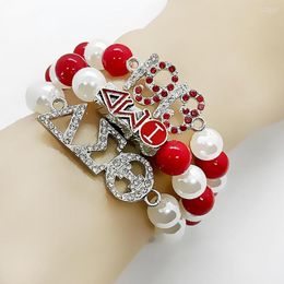 Strand Fashion Red Sorority Society DELTA Strass Letter 1913 Gesimuleerde Pearl Bead Bracelet Bangle