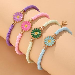 Strand Fashion perle de rocaille bohème émail dégoulinant d'huile marguerite bracelets pour femmes filles à la main coloré perlé élastique bracelet bijoux