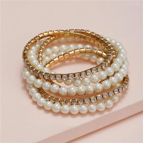 Pulsera de perlas exageradas irregulares con personalidad, diseño de nicho Simple a la moda, diamantes de imitación elásticos dorados para mujer