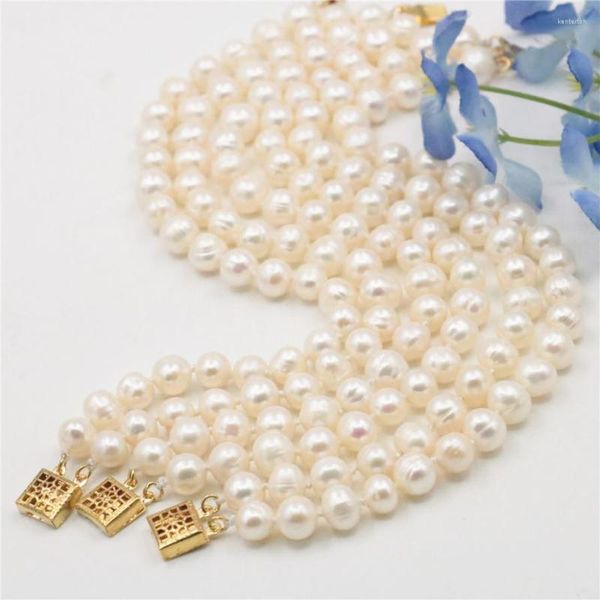 Estilo de moda DIY al por mayor 3 piezas 6-7 MM blanco Akoya pulsera de perlas cultivadas cuentas joyería de mujer Piedra Natural 7,5 