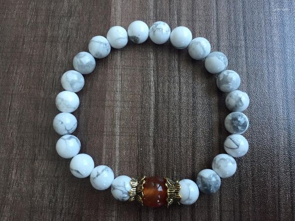 Strand Fashion White Bracelet 8MM Howlite Cuentas redondas Pulseras Yoga Oración Mala Nature Stone