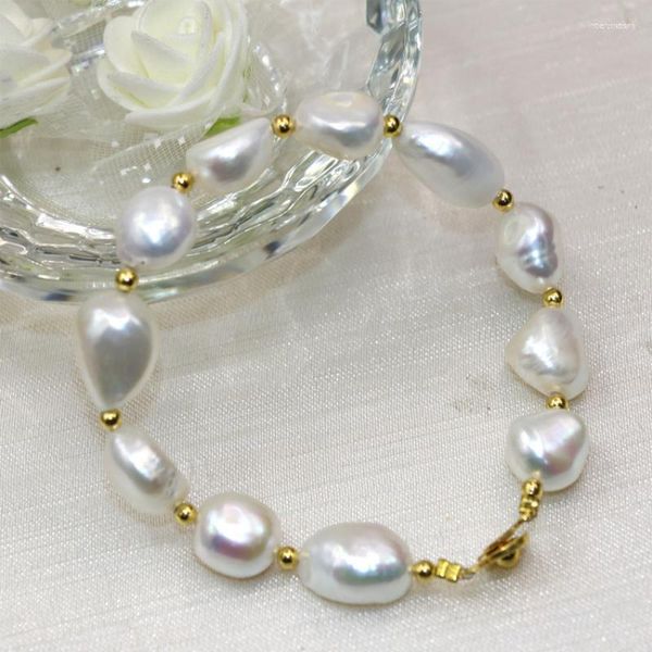 Strand Fashion Blanc Naturel Forme Irrégulière Perle 12-14mm Perles Charmes Bracelet Bracelet Pour Femmes Élégant Bijoux 7.5 pouces B3001