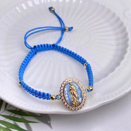 Strand Fashion Femmes Bleu Tissé Corde Bracelet CZ À La Main Multicolore Vierge Marie Charme Bracelets Réglables Amitié Bijoux Filles Cadeau