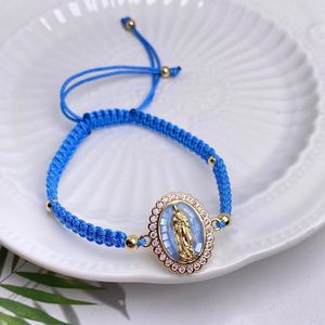 Strand Fashion Femmes Bleu Tissé Corde Bracelet CZ À La Main Multicolore Vierge Marie Charme Bracelets Réglables Amitié Bijoux Filles Cadeau