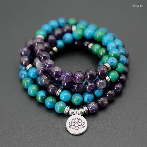 Strand Mode Femmes Bracelet Phoenix Lapis Lazuli Avec Lotus OM Bouddha Charme Yoga 108 Mala Collier Goutte