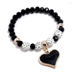 Strand Moda Mujer Encanto del Corazón Pulsera de Cuentas Negras Rhinestone Con Cuentas Envoltura Ajustable Brazalete Elástico Pulseras Vintage Regalo de Joyería