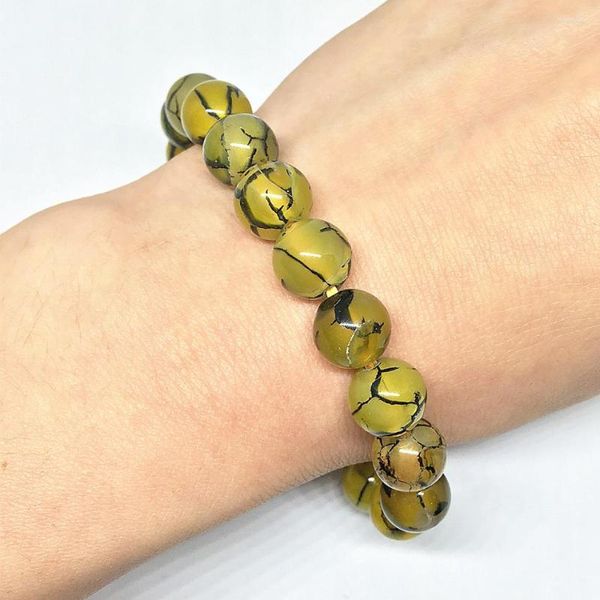 Brin mode veines jaunes Dragon cornaline Onyx corde élastique Agat Bracelet perles rondes 8mm 10mm 12mm bijoux 7.5 pouces B1522