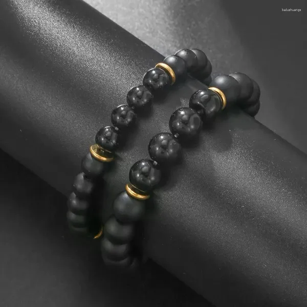 Strand Fashionable 1pc Diferente tamaño natural Pulsera de piedra mate negra para mujeres Amigos simples pareja de brazalería