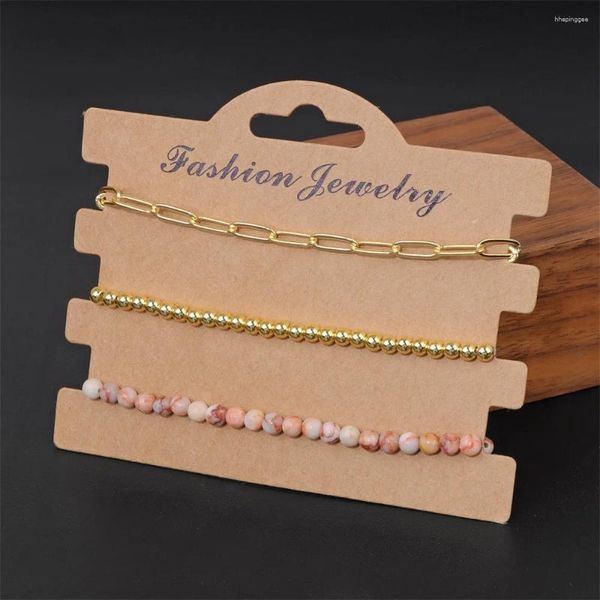 Bracelet en pierre bohème à la mode pour femmes et hommes, chaîne perlée de couleur or, cadeau de fête pour amis, 3 pièces/ensemble