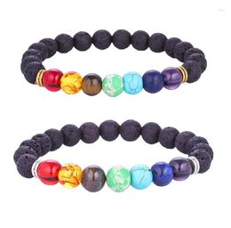 Bracelet en pierre volcanique colorée à la mode pour hommes, Chakra énergétique, Yoga, perles à la main, 120 pièces/lot