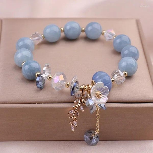 Bracelets en cristal de pierre naturelle à la mode pour femmes, pendentif de fleur de feuille de luxe léger, Bracelet perlé, bijoux de fête pour petite amie