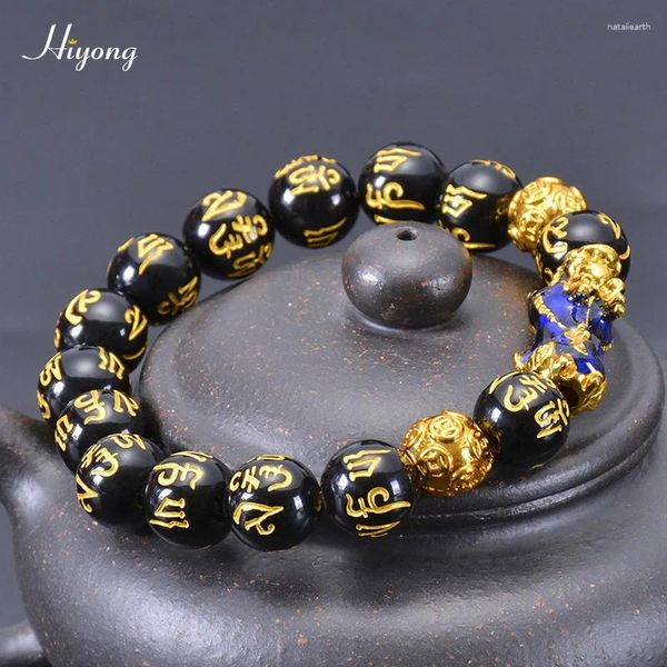 Pulsera Feng Shui de hebra, pulseras de porsperidad de cinco elementos, brazaletes de cuentas de buena suerte y riqueza de obsidiana de imitación Pixiu para hombres