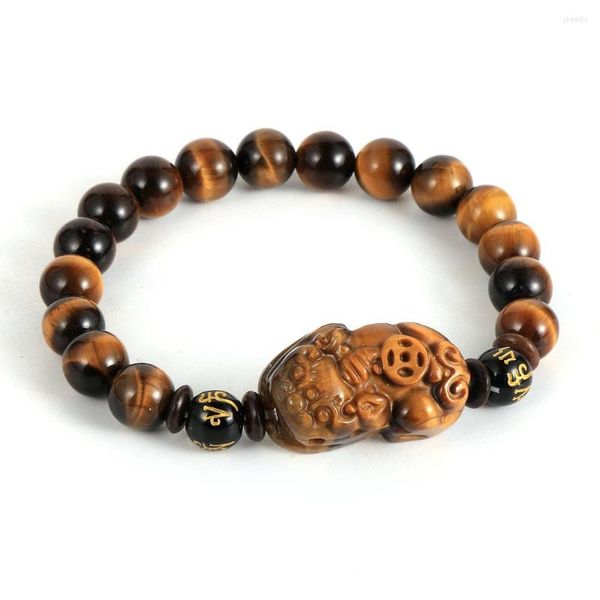 Strand Feng Shui India Onyx Tiger Eye Stone Beads Brave Troops Charm Bracelet Pixiu Wealth Good Luck Wristband para hombres y mujeres