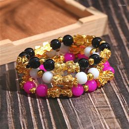 Hebra Feng Shui cristal Natural piedra colorida cuenta cinco Pixiu pulseras mujeres encanto suerte riqueza pulsera energía cuerda elástica joyería