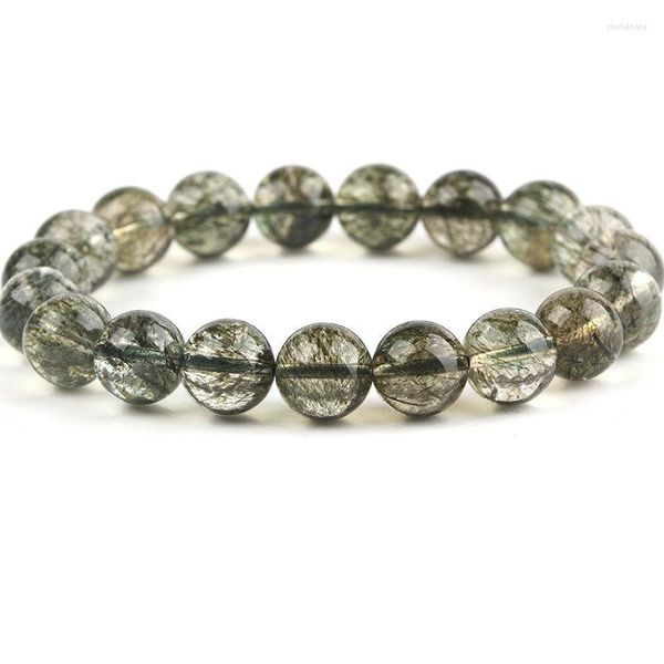 Hebra de pelo verde oscuro fino, pulseras de cristal Natural, pulsera de piedra de cuentas redondas para mujeres y hombres, regalo, joyería de amuleto Simple