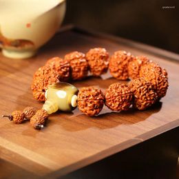 Bracelet Rudraksha à cinq visages pour femmes, artisanat de graines originales, jouet à main pour hommes, perles de prière à cercle unique