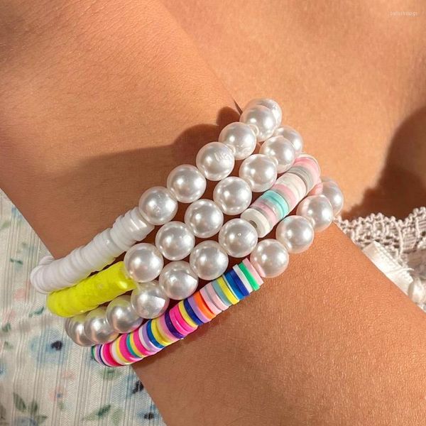 Strand Flatfoosie coloré polymère argile perles perles Bracelets pour femme asymétrique perle perlée Bracelet mode bijoux cadeau