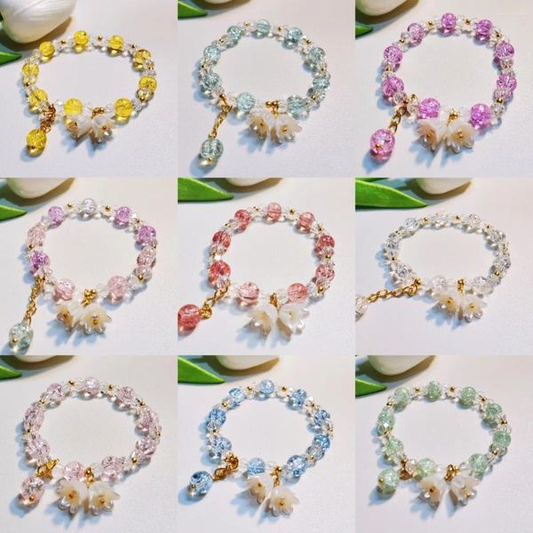 Bracelet en perles de muguet pour femmes, décor de fleurs, chaîne ajustable, manchette enveloppante, bijoux colorés faits à la main