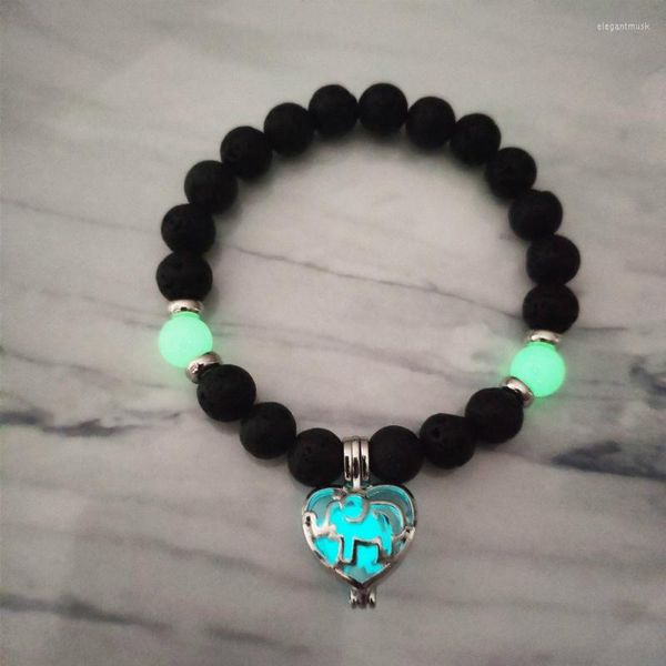 Strand Fluorescence Luminous Natural Volcanic Stone Bracelet Glow In The Dark Heart Elephant Bracelets Femmes Bijoux Faits À La Main Cadeaux