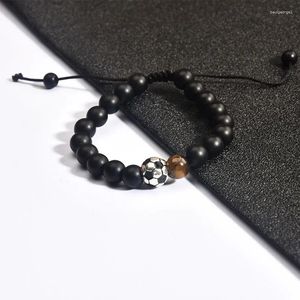 Strand Football Pendant Beads Bracelet for Men Flating Grosting Black Tiger Stone Traid Adjustable Handmade Bielry Gift