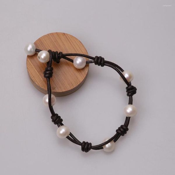 Bracelet de perles de culture d'eau douce brin bracelets pour femmes en cuir véritable cordon bijoux à la main filles perlé goutte