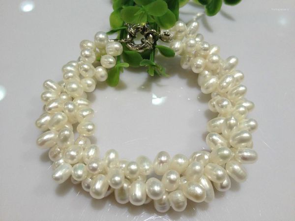 Bracelet Perle D'eau Douce Strand Multilayer Twist Véritable Forme Irrégulière 3 Strind Blanc