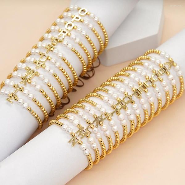 Strand Amitié Corde Chaîne Bracelet Bijoux Pour Femmes Adolescente Cadeau Perle Naturelle Plaqué Or Perlé Lettre A-Z Charme Bracelets