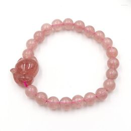 Strand FYJS Unique belle connexion perles rondes pierre de Quartz rose Bracelet extensible pour bijoux cadeau d'anniversaire