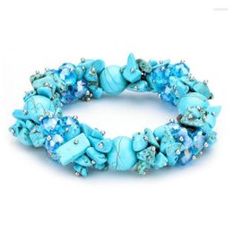 Strand FYSL – Bracelet élastique en pierre turquoise verte, tissage fait à la main, forme irrégulière, bijoux en Quartz Rose